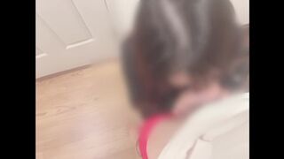 My beautiful black haired girlfriend gives me a blowjob in the hallway of my apartment