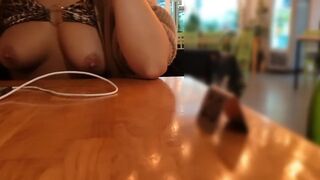 caught in a restaurant with her tits out