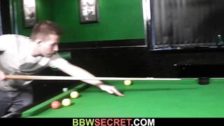 He screws bbw in fishnets on pool table