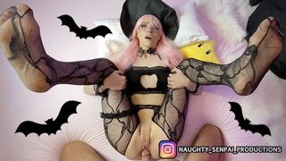 WITCHY HENTAI BITCH gets BREED (4K) Halloween POV Special - Ahegao Cosplay Goth Girl - Feet Footjob