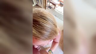 Blowjob in exhibition in a naturist campsite in France: Agathe sucks naked and cums in mouth