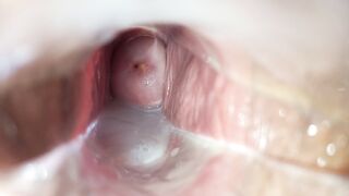 Cum inside the vagina close-up speculum