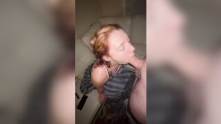 Slutty redhead stepsister gives me a sloppy deepthroat blowjob until I bust in her throat