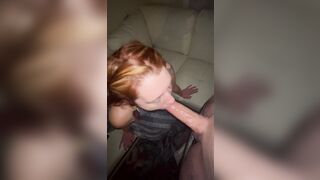 Slutty redhead stepsister gives me a sloppy deepthroat blowjob until I bust in her throat