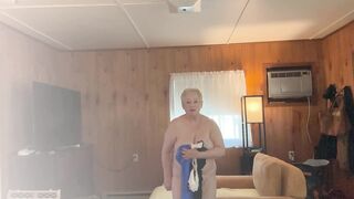 GILF TRIES ON SUPER TRANSPARENT BLUE DRESS