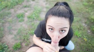 Ponytail Brunette Sucks Cock Outdoors