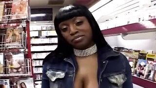 Ebony skin Jada Fire gets fucked eagerly in the video store