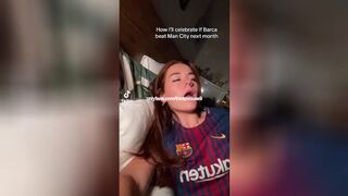 18yo dressed in FC Barcelona jersey likes blowjob and deep creampie