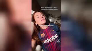 18yo dressed in FC Barcelona jersey likes blowjob and deep creampie