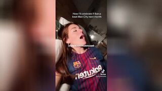 18yo dressed in FC Barcelona jersey likes blowjob and deep creampie