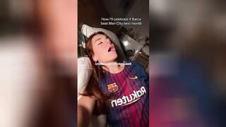 18yo dressed in FC Barcelona jersey likes blowjob and deep creampie