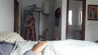 A Turkish hotel maid is disturbed when German man shows his big cock