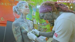 Tattoo model Anuskatzz gets nipple piercings while anal fuck hardcore extreme rough sex BDSM fetish