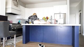 Kitchen Island Cleaning with Hot Blonde In a Mini Dress