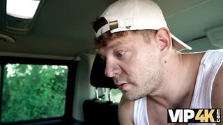 VIP4K. Sexy teen bride Una Fairy got horny and showed her deep blowjob skills in the car