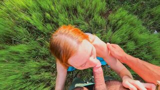 Beautiful Redhead Gives an Amazing Blowjob (Cumshot Finish)